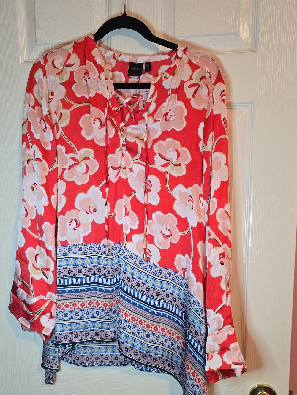 Rafaella‎ Coral and White Floral Tie-Front Tunic with Patterned Hem